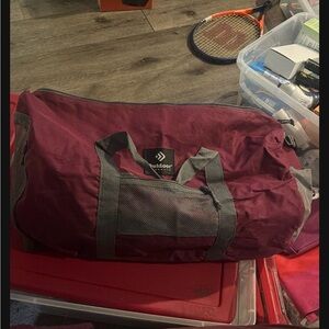 Burgundy and Gray Men's Duffel Bag